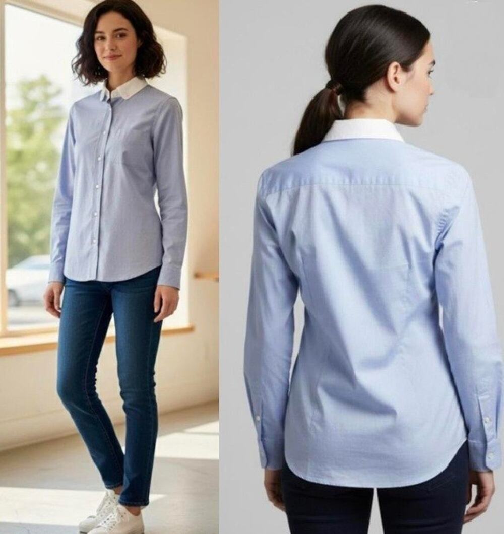 Coach 1941 Oxford Button Down Poplin Shirt Blue Contrasting White Collar Sz 2